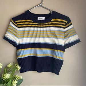 Storia blue white and yellow sweater crop top